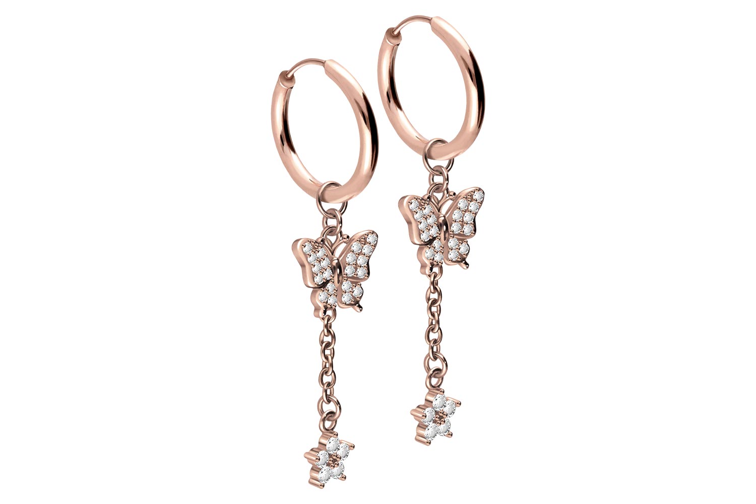 Chirurgenstahl Ohrclicker Creolen KRISTALLSCHMETTERLING + KRISTALLBLUME von Piercingline